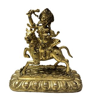 A Gilt Bronze Bodhisattva Statue. Height: 19.5 cm Length: 19 cm Width: 11 cm