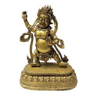 A Gilt Bronze Bodhisattva Statue. Height: 26 cm Length: 19cm Width: 11 cm