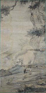 Chinese Hanging Scroll Painting, signed with seal attributed to Ma Jing. Dimension: 124 cm x 62 cm