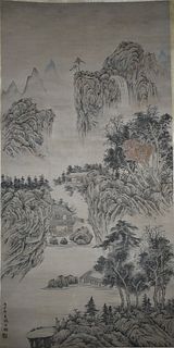 Chinese Hanging Scroll Painting, signed with seal attributed to Zhang Bo Ju. Dimension: 66 cm x 34 cm