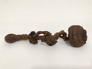 A Carved Wooden Ruyi Scepter. Length: 28 cm