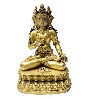 A Gilt Bronze Bodhisattva Statue. Height: 17 cm Length: 10 cm Width: 8 cm