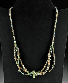 Egyptian Faience Bead Necklace w/ Bes Amulet