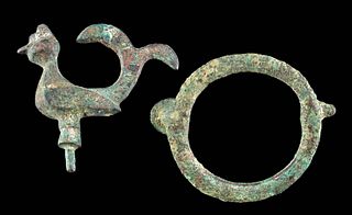 Luristan Leaded Brass Finial + Bronze Harness Ring