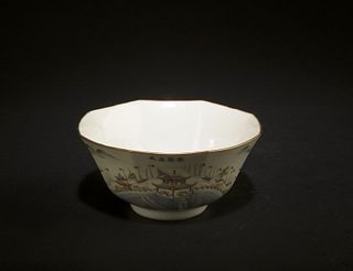Antique Chinese Octagonal Shaped Porcelain Bowl
