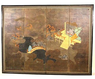 19th CENTURY JAPANESE GARDEN SCENE SCREEN