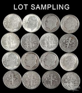 Three hundred assorted silver dimes, loose, average circulated.