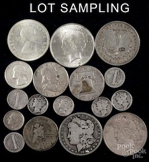 Assorted silver coins, to include dimes, quarters, half dollars, and silver dollars, 15.90 ozt.