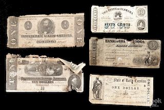 Confederate and southern paper currency, to include a Bank of Chattanooga, Tennessee three dollar
