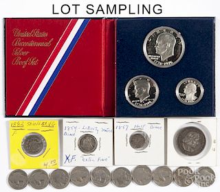 American coins, to include a Columbian Exposition half dollar, 1893, VF, a Seated Liberty dime, 1854