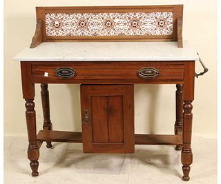 ANTIQUE OAK MARBLE TOP WASHSTAND