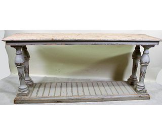 DISTRESSED WOODEN FLIP TOP CONSOLE TABLE