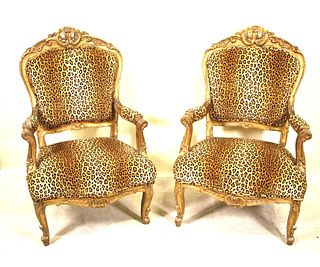 PAIR OF FRENCH STYLE CARVED ARMCHAIRS