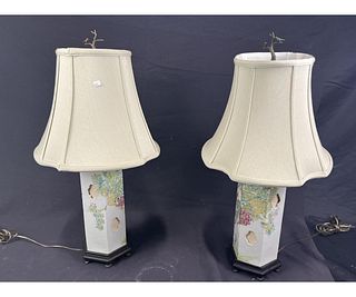 PAIR OF ANTIQUE CHINESE PORCELAIN WIG STAND LAMPS