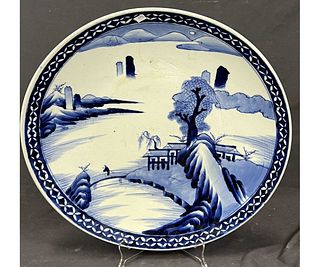 ANTIQUE CHINESE BLUE & WHITE PORCELAIN CHARGER