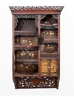Chinese Carved Hardwood Wall Hanging Cabinet