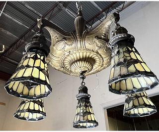 ANTIQUE TIFFANY STYLE FOUR LIGHT CHANDELIER