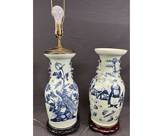 19th CENTURY CHINESE PORCELAIN LAMP & VASE