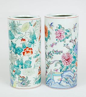 Two Similar Chinese Famille Rose Porcelain Umbrella Stands
