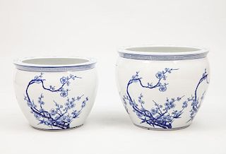 Two Similar Chinese Blue and White Porcelain Jardinières