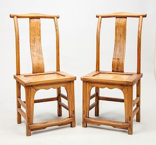 Pair of Chinese Yoke-Back Hardwood Side Chairs