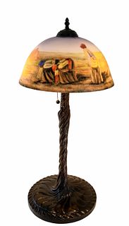 Vintage Arts & Crafts Reverse Painted Table Lamp