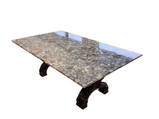 Natural Blue/Gray Agate Table with Marble Base