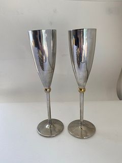 Set of 2 Vintage Godinger Silver Plate Champagne Flutes