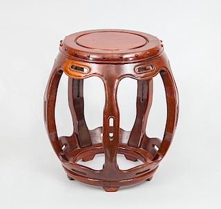 Chinese Hardwood Barrel-Form Garden Seat, Modern