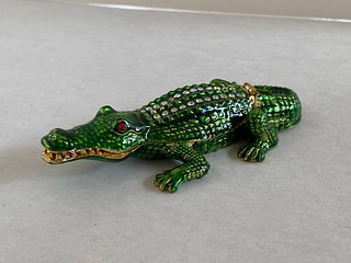 Inlaid Crystal and Enamel Alligator Trinket Box