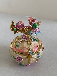 Crystal and Enamel Floral Trinket Box with 2 Birds