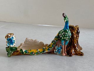 Crystal and Enamel Peacock Card and Pen Holder