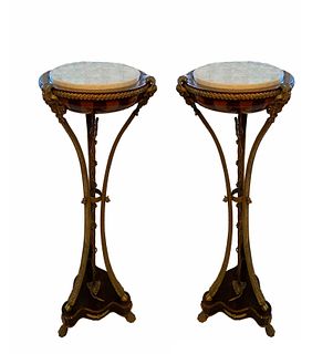 Pair of Vintage Ormolu Mounted Marquetry Stands