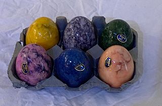 Six Hand Carved Semi Precious Stone Eggs