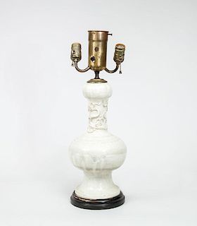 Chinese Sung-Style White-Glazed and Incised Pottery Vase, Mounted as Lamp