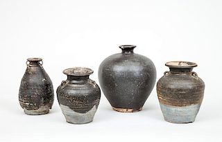Four Chinese Brown-Glazed Pottery Vessels
