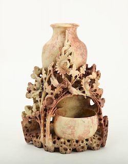 Chinese Carved Softstone Vase and Bowl