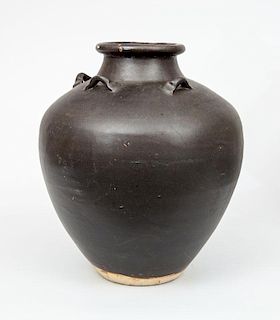 Chinese Brown-Glazed Ovoid Pottery Jar, Modern