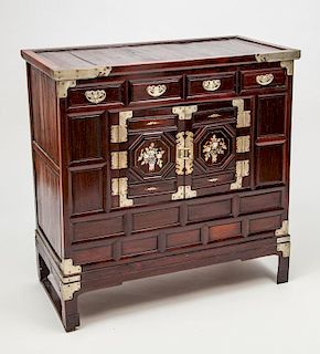 Japanese Mother-of-Pearl-Inlaid and Metal-Mounted Hardwood Tansu