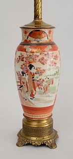 Japanese Kutaniware Vase, Mounted as a Lamp