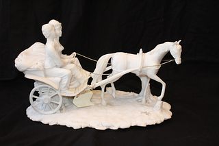 Italian Porcelain Figurine of a Couple on a Carriage "The Proposal"