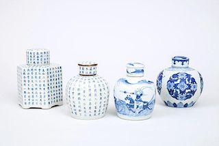 Four Japanese Blue and White Porcelain Tea Caddies