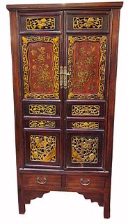 Vintage Wood and Gilt Paint Chinoiserie Armoire