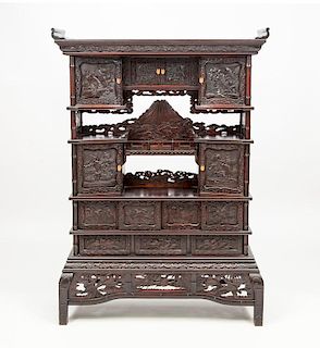 Japanese Carved Hardwood Cabinet