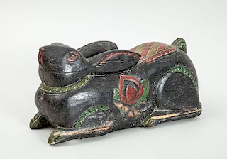 Indian Carved and Painted Wood Figure of a Rabbit