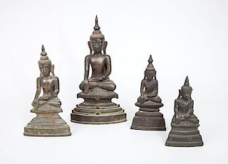 Four Modern Thai Bronze Figures of Buddha
