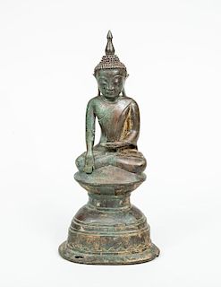 Southeast Asian Verdigris Patinated Bronze Figure of Buddha