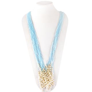Aquamarine and Pearl Lariat Necklace