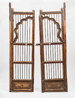 Pair of Metal-Mounted Carved Wood Indian Doors