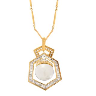 Diamond, Pearl and 18K Pendant Necklace